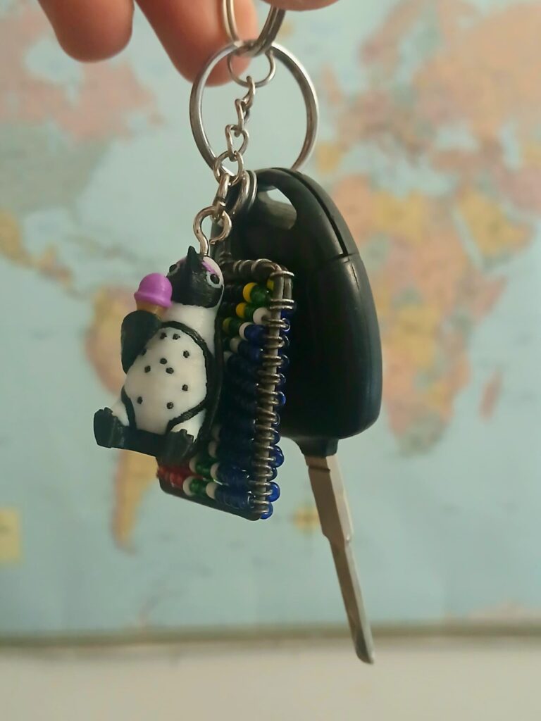 Multicolor FDM 3D printed Penguin Key Chain with car keys