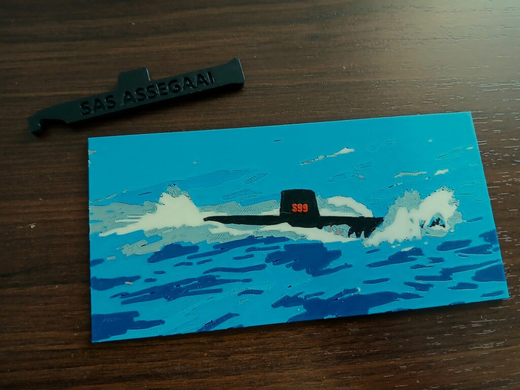 FDM 3D printed submarine fridge magnets